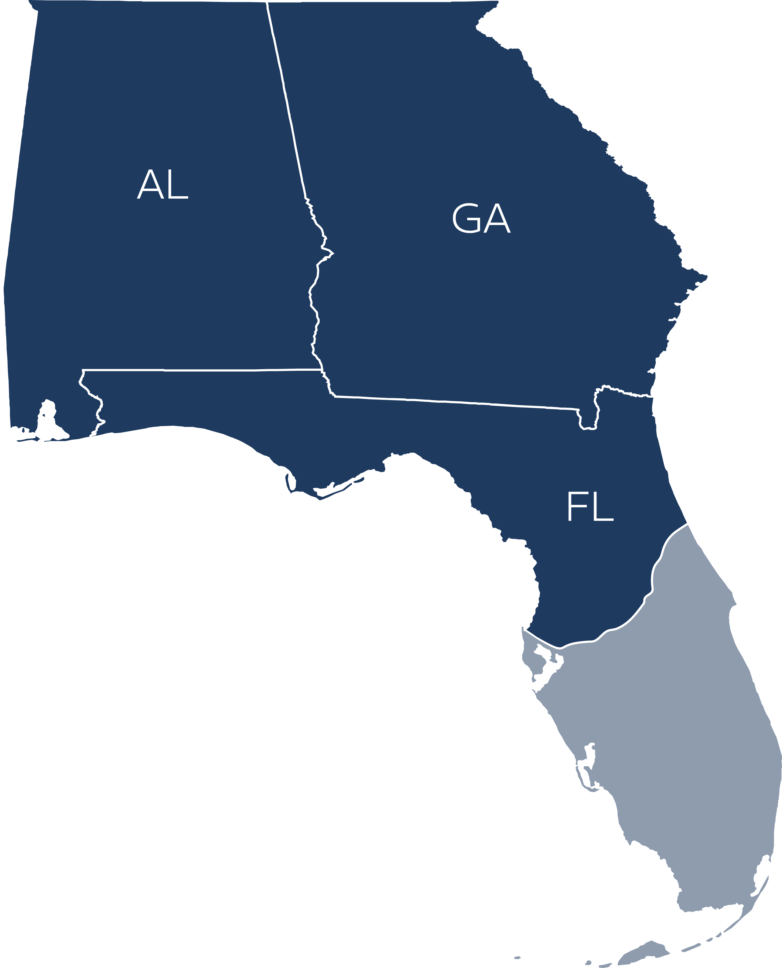 Service area map showing Alabama, Georgia, and Northern Florida with Dothan, AL marked as headquarters location